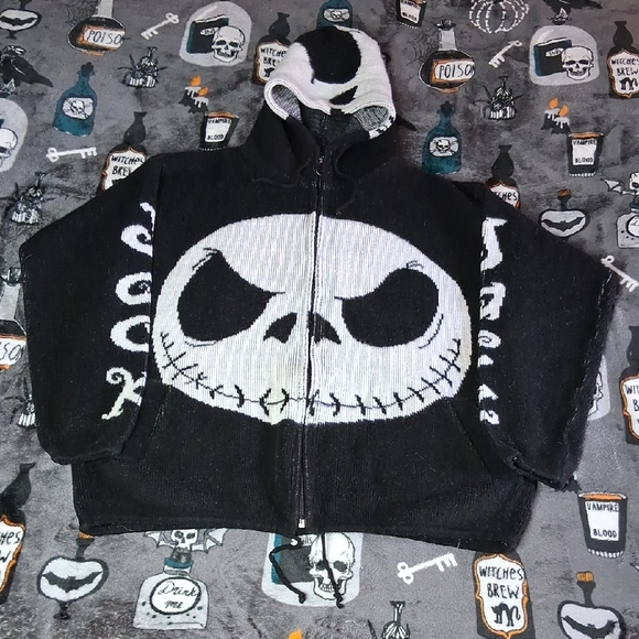 Nightmare Before Christmas Jack Zip-up Hoodie Large Black And White - Picture 1 of 15